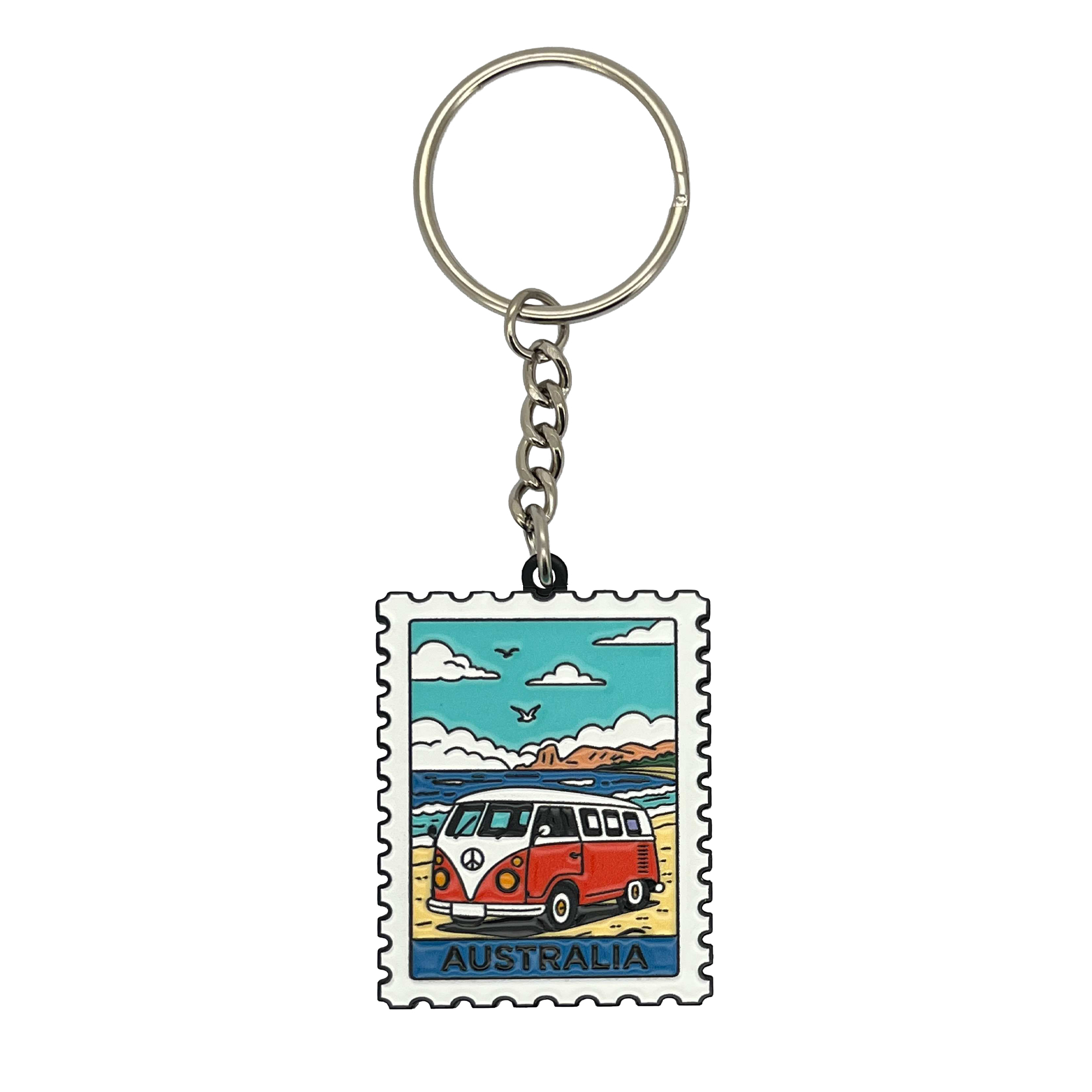 Keyring Enamel Stamp Kombi Beach